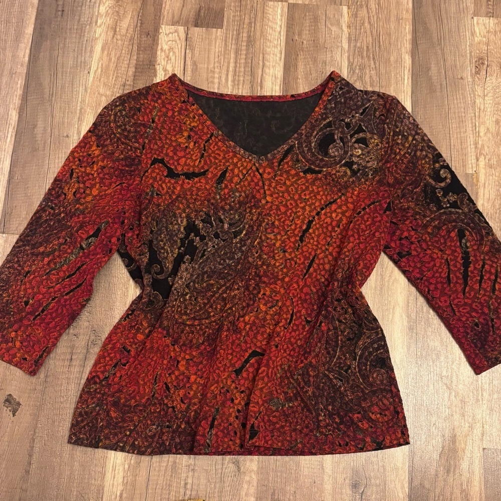 Vintage Red & Black Batik Print Top